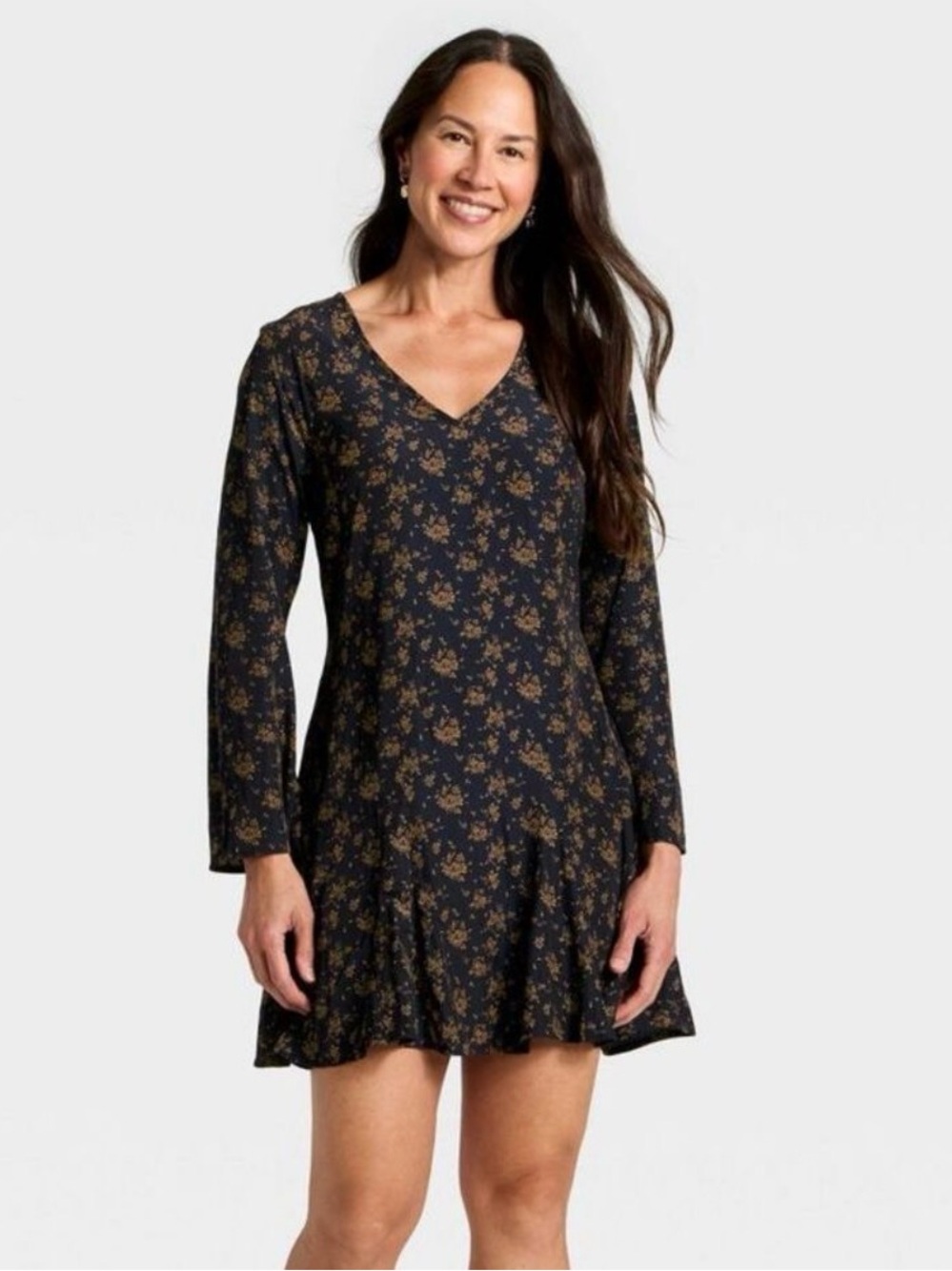 Universal Thread Navy V-Neck Long Sleeve Floral Mini Dress